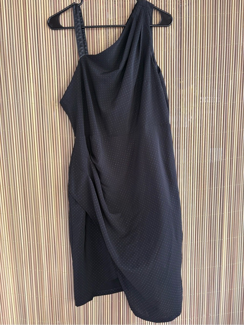 DKNY One-Shoulder Black Cocktail Dress with Subtle Dot Texture Size L